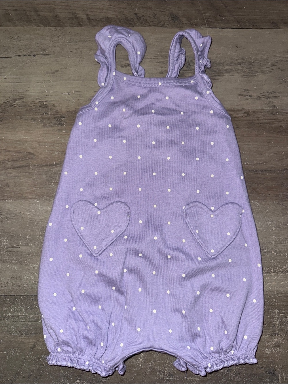 Carter's Purple Polka Dot Heart Pocket Bubble Romper